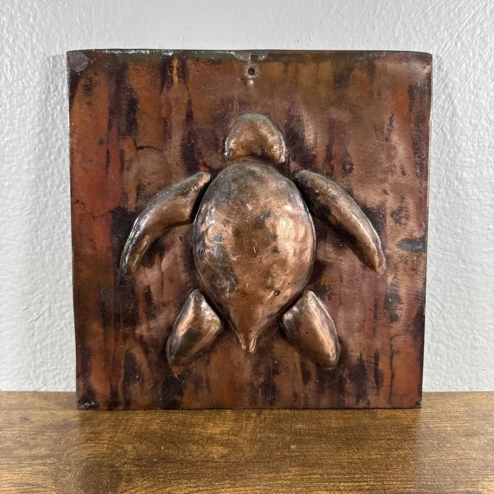 8.5 X 8.5 COPPER PATINA DECORATIVE WALL TILE SEA TURTLE SEA LIFE